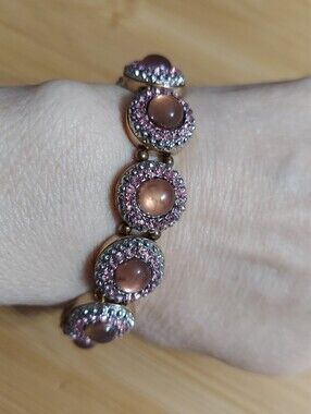 Pave' Pink Faceted/Cabochon Crystal Stretch Bracelet - Women Jewelry